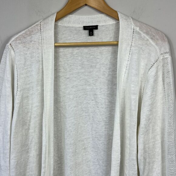 Talbots White 100% Linen Open Front Cardigan Sweater Size XL Lightweight - Picture 2 of 10